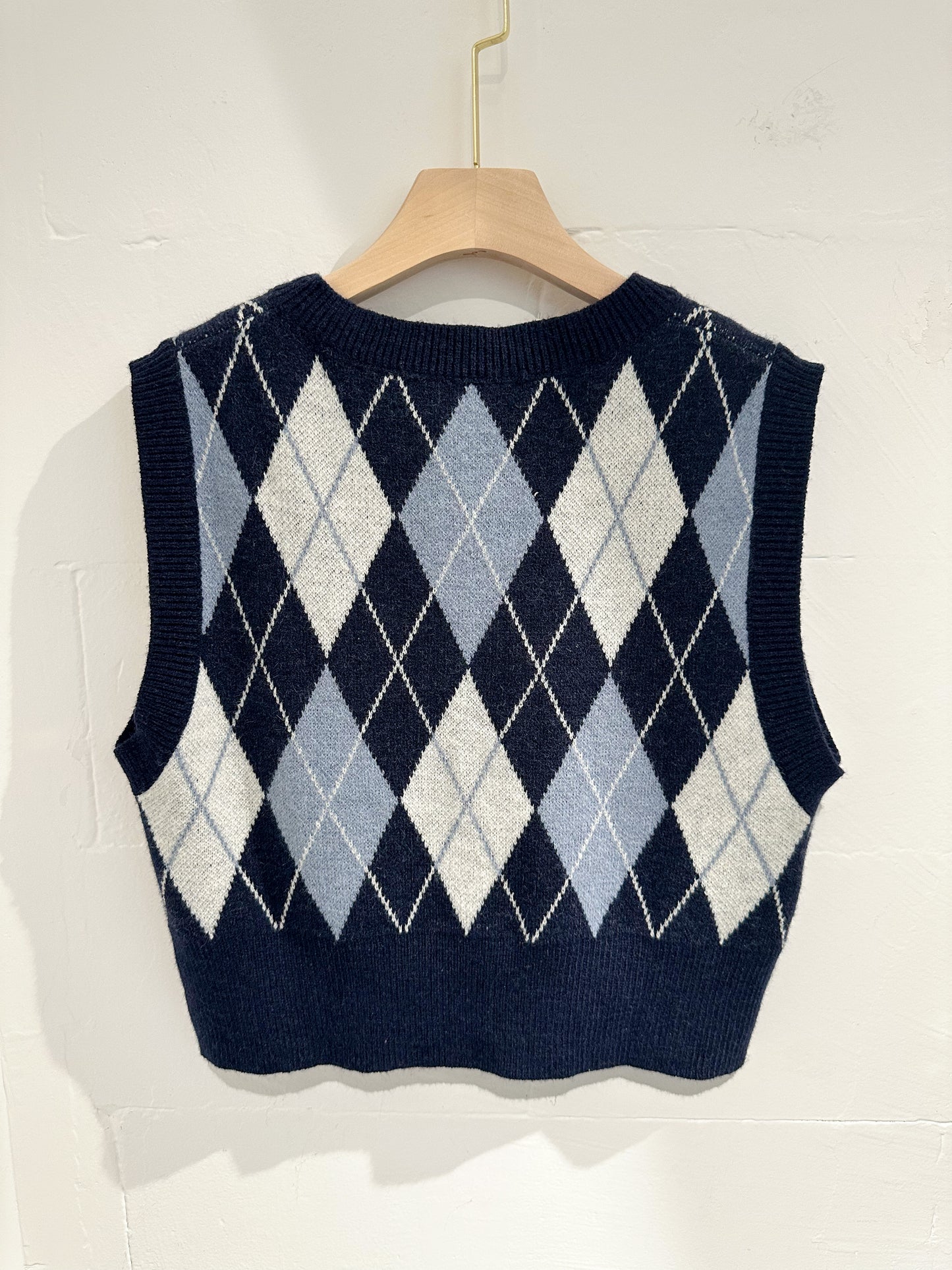 (KR) 菱格拼色針織背心|兩色入