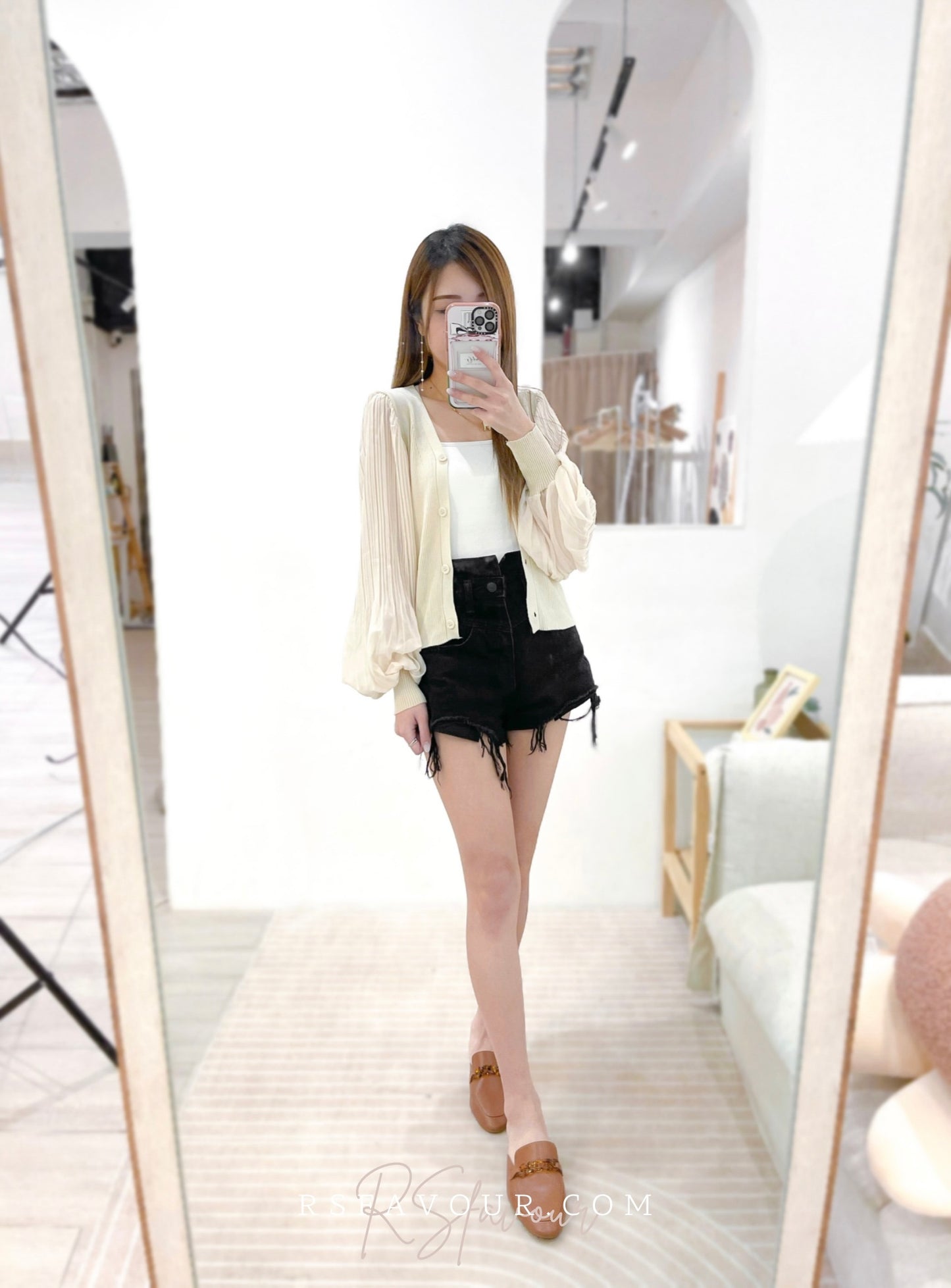 (KR) 百摺泡袖外套|淺杏色