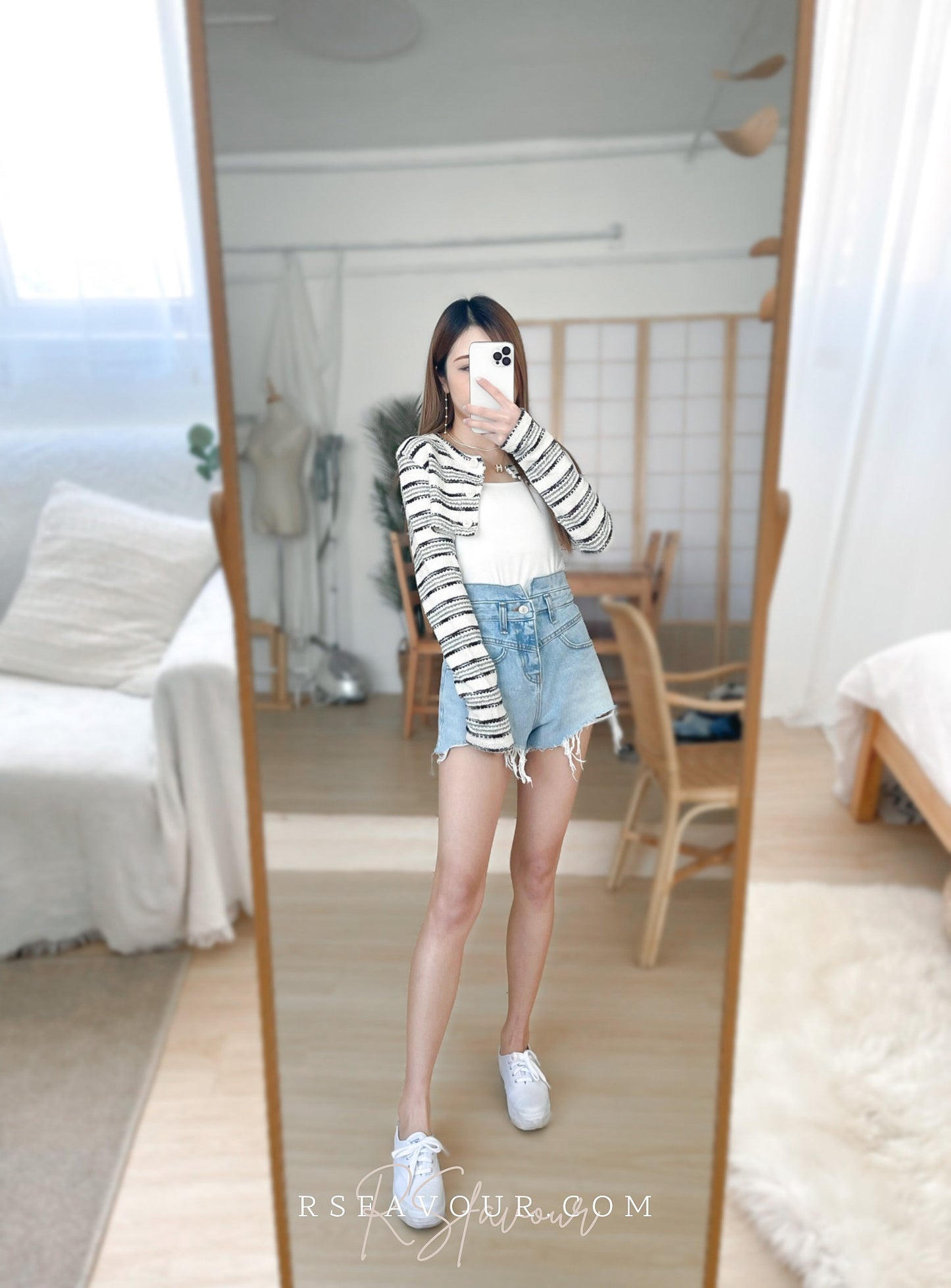 (KR) 橫間針織短外套|冰川白