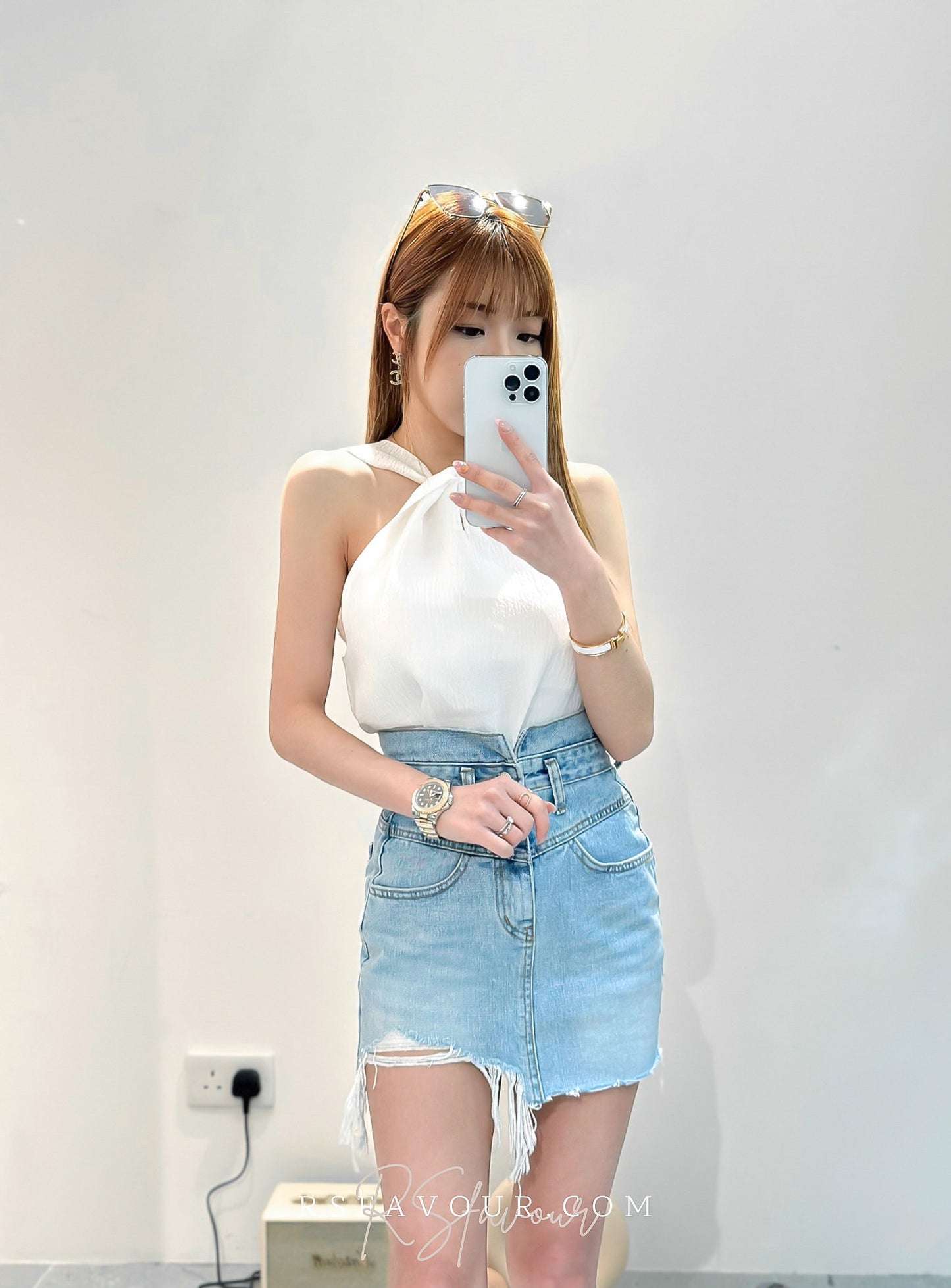 (KR) 扭結入膊雪紡混綿背心|三色入