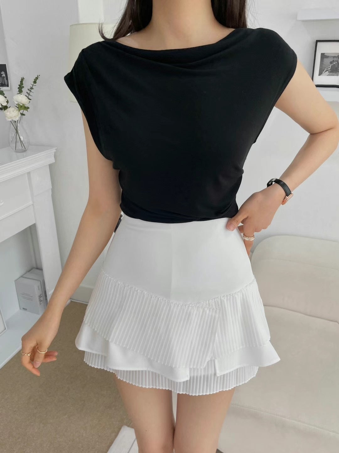 (KR) 雪紡層次微魚尾裙|兩色入