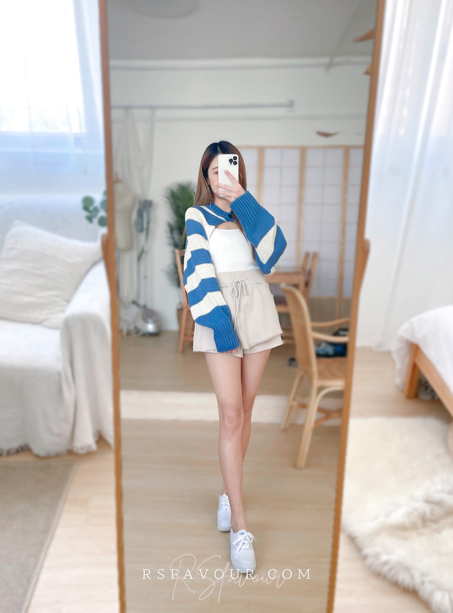 (KR) 粗間單鈕針織短外套|天空藍