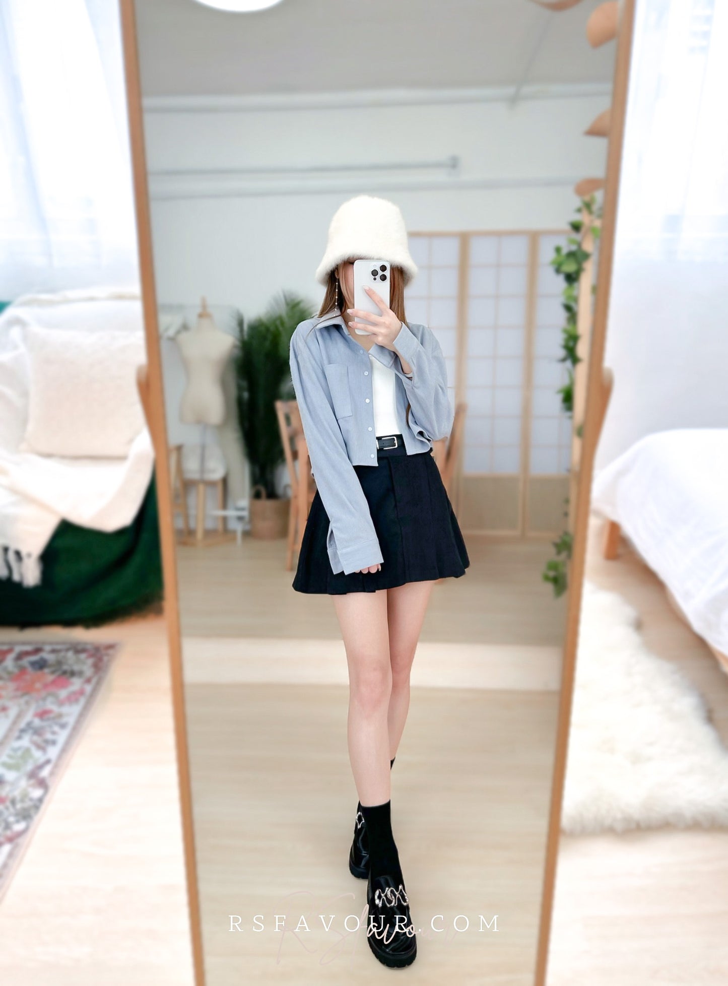 (KR) 薄磨毛短身裇上衣|兩色入