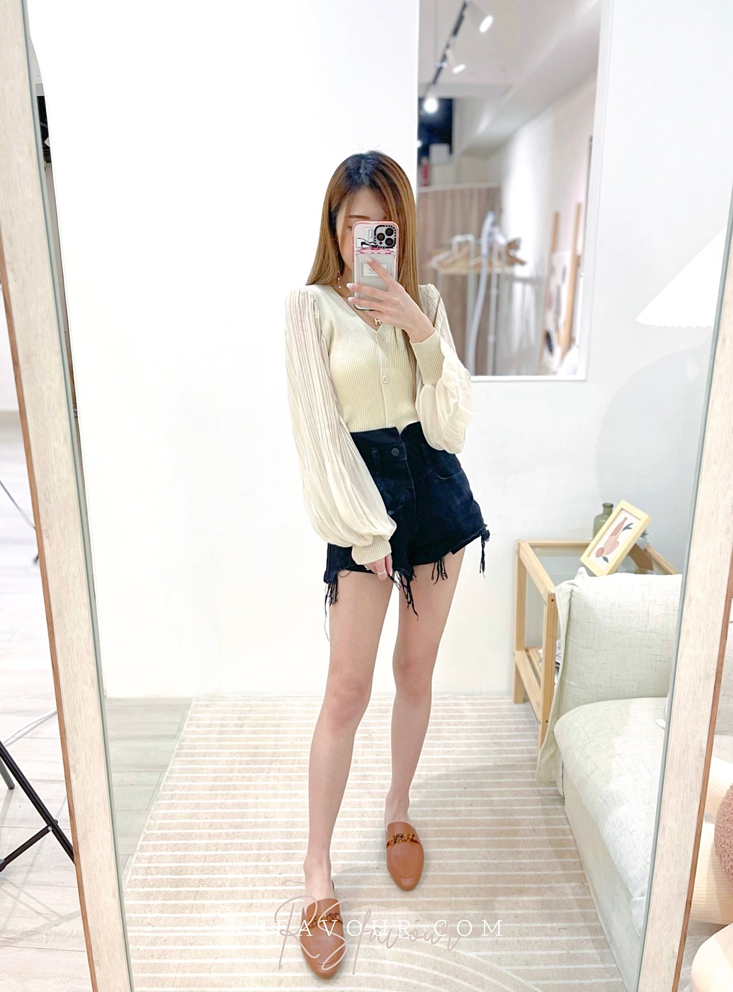 (KR) 百摺泡袖外套|淺杏色