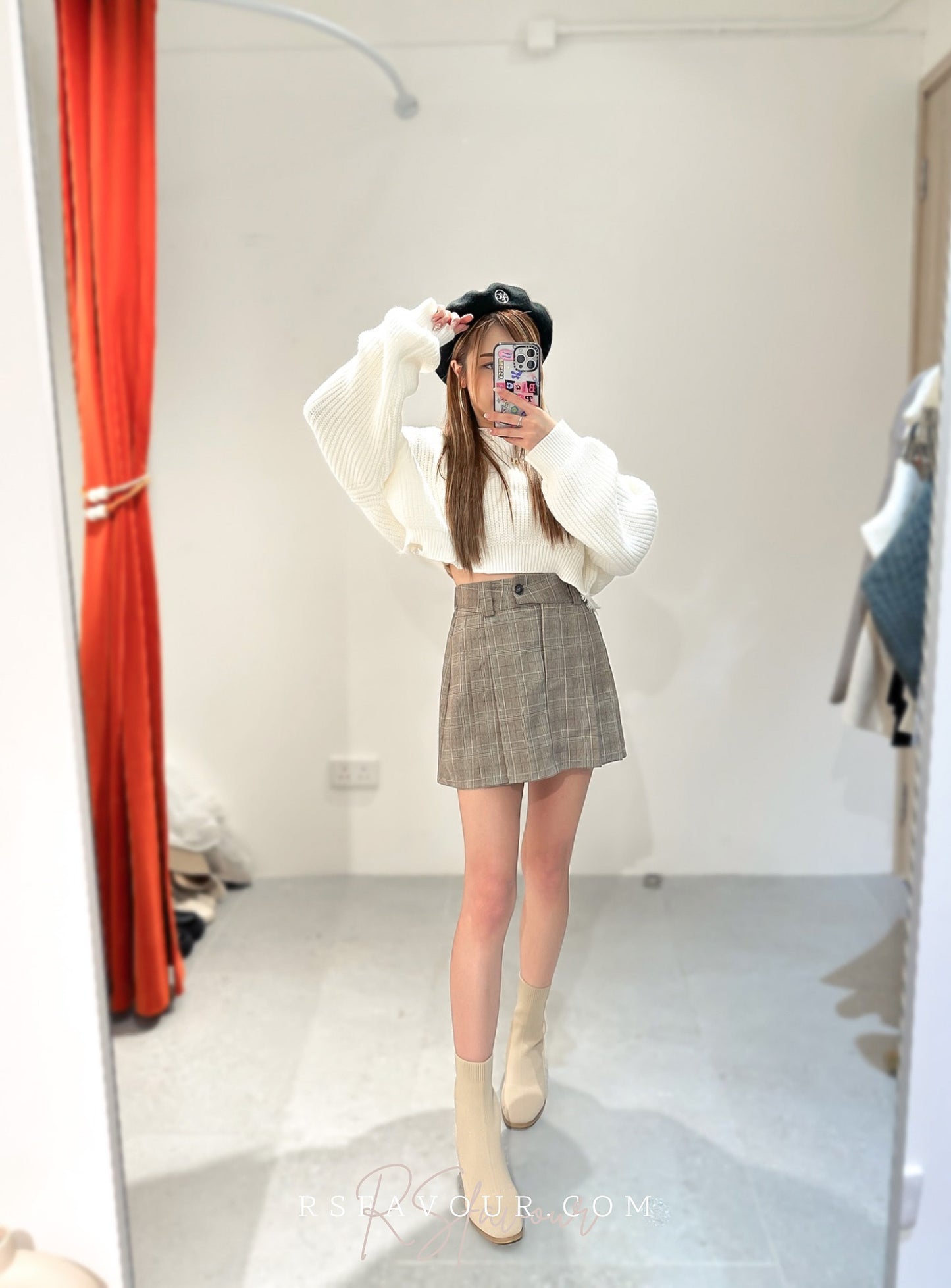 (KR) 英倫風格子百褶短裙|兩色入