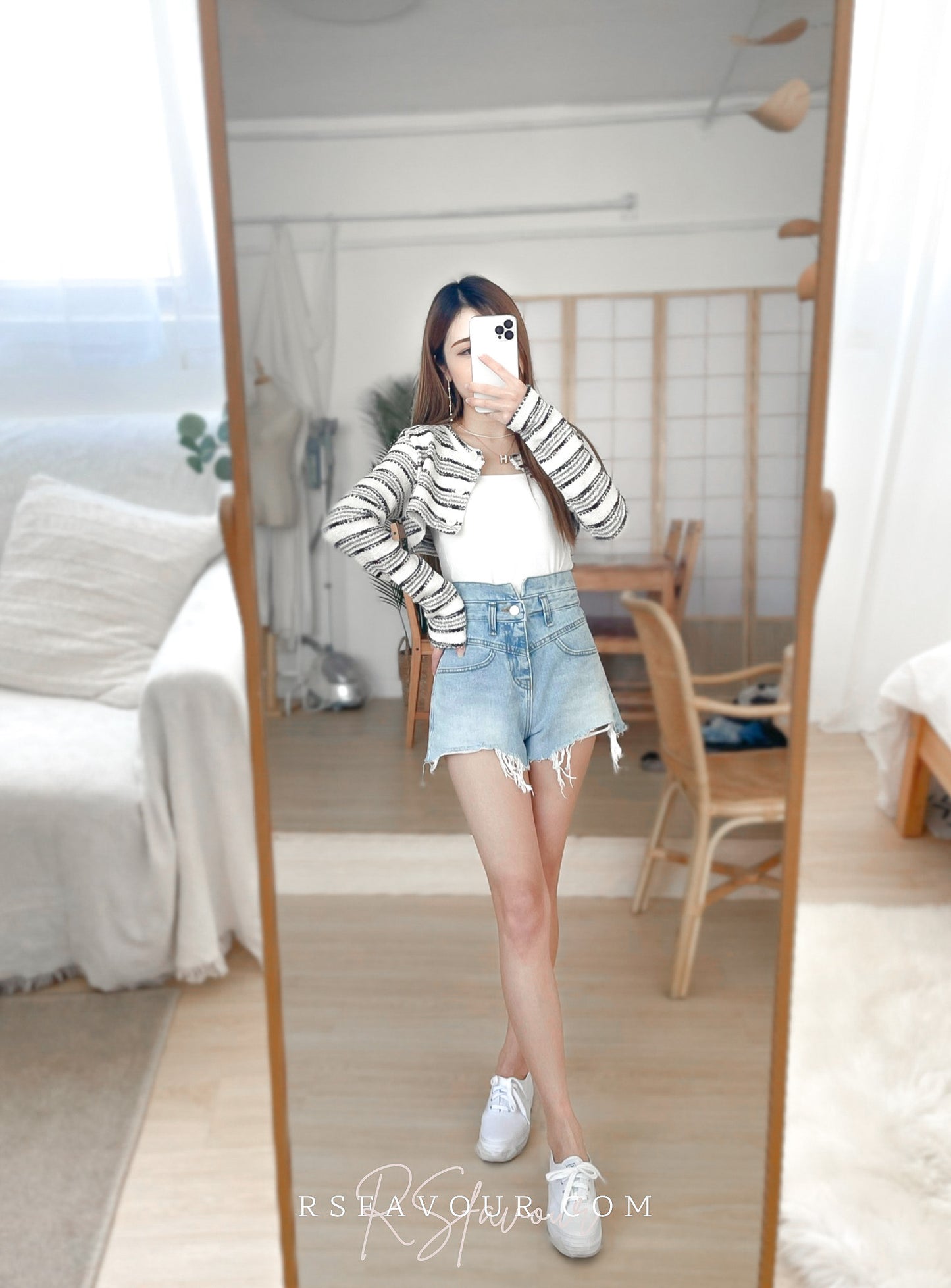 (KR) 橫間針織短外套|冰川白