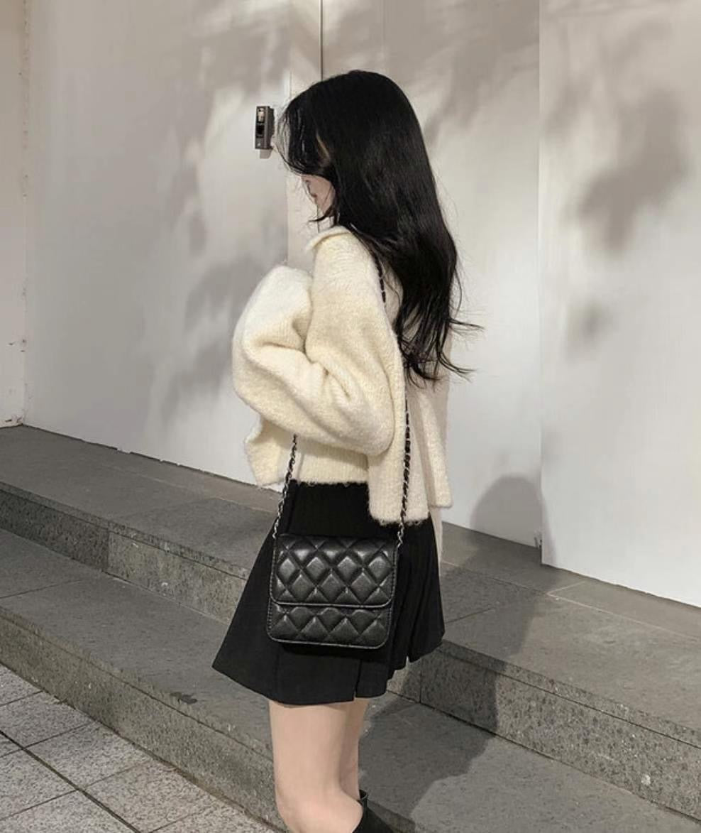 (KR) 珠冷軟綿綿反領短外套|象牙白