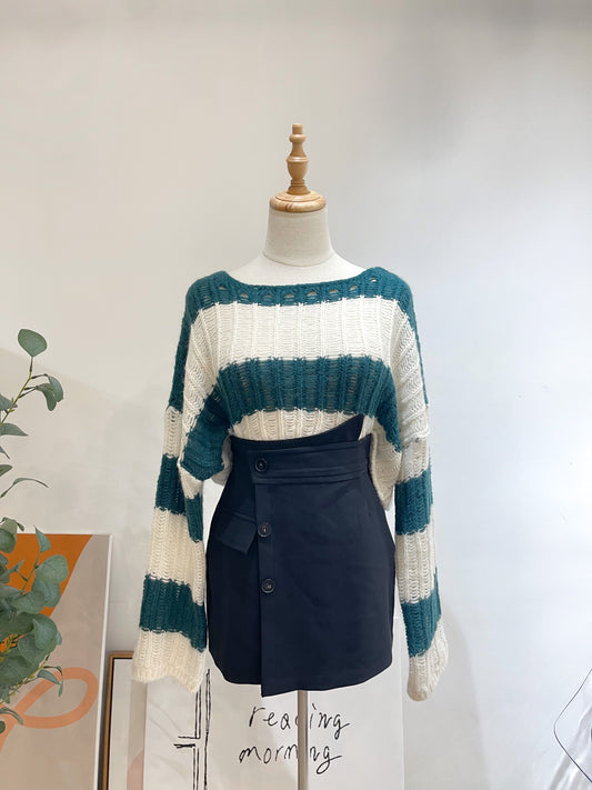 (KR) 橫間針織冷衫|深綠色