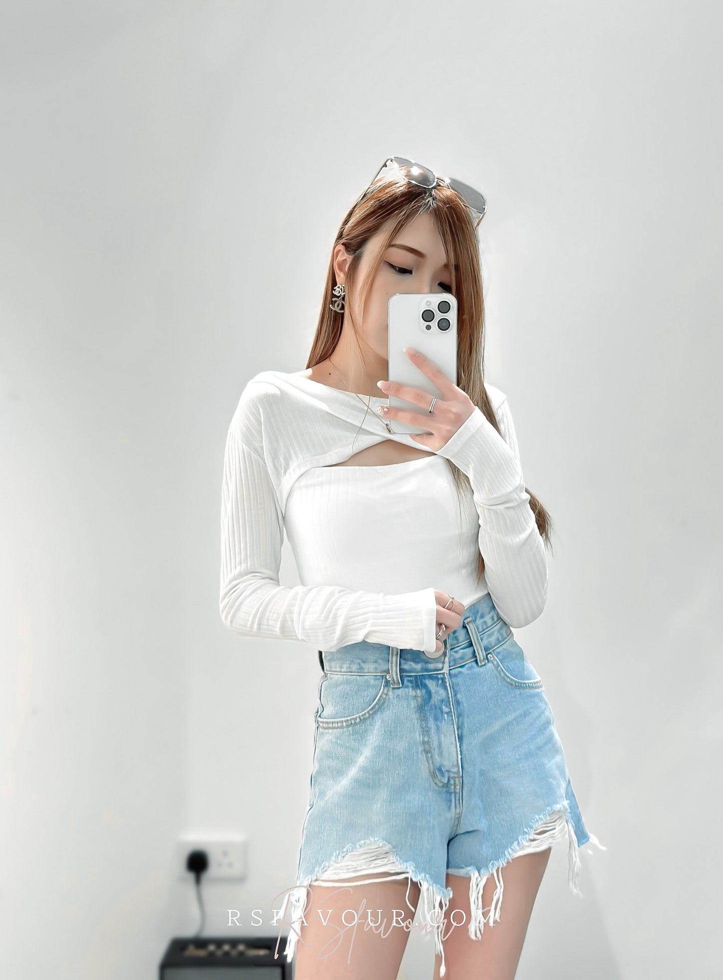 (KR) 開胸綿質上衣|溫柔白