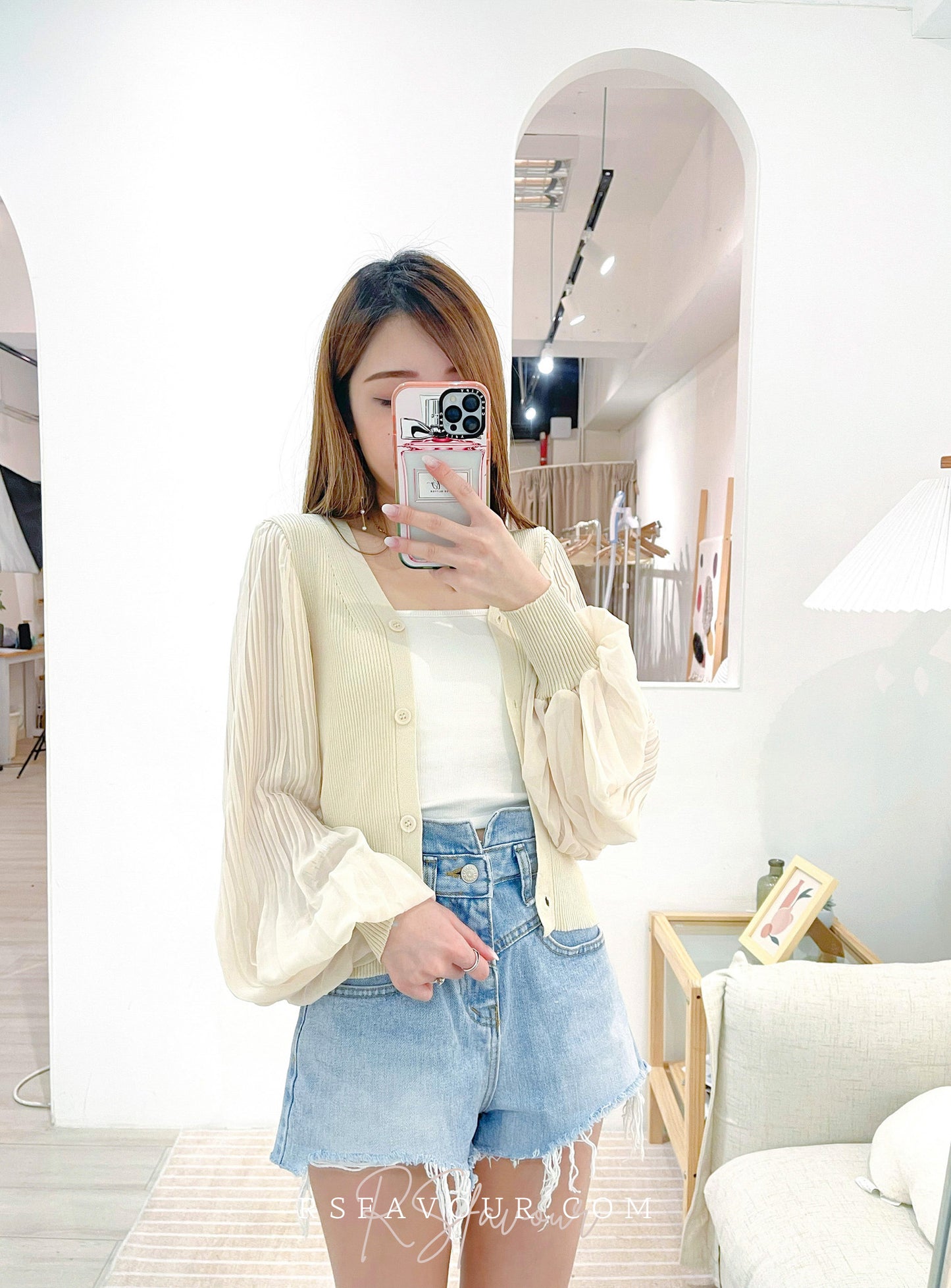 (KR) 百摺泡袖外套|淺杏色