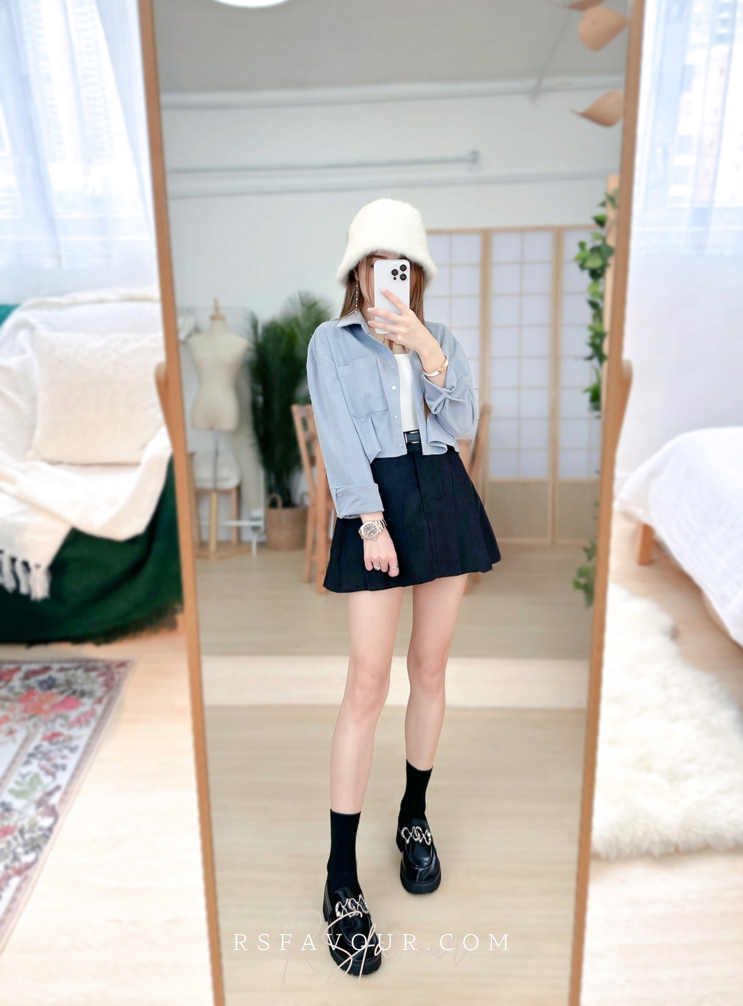 (KR) 薄磨毛短身裇上衣|兩色入