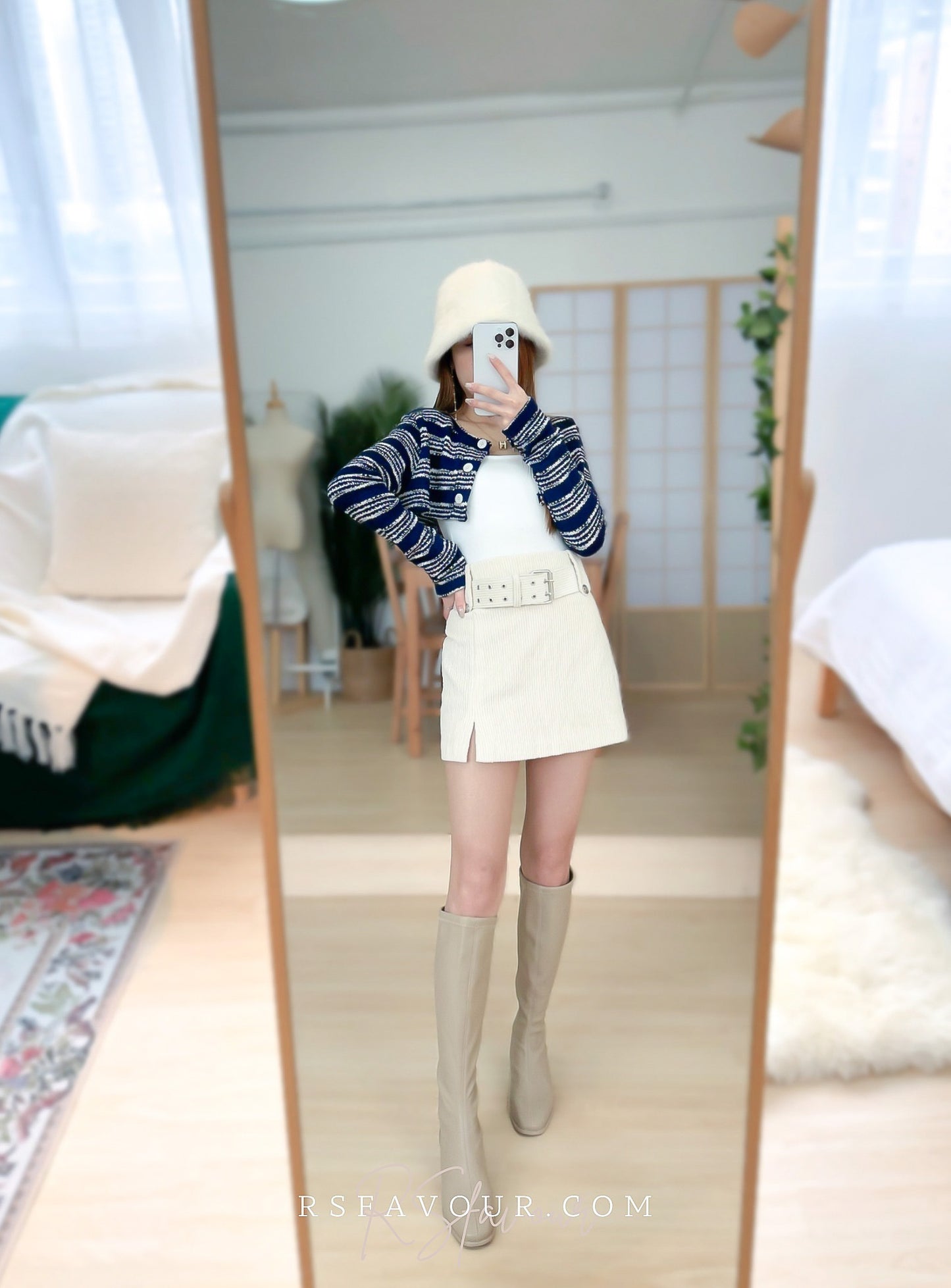 (KR) 連belt暗直紋裙褲|兩色入