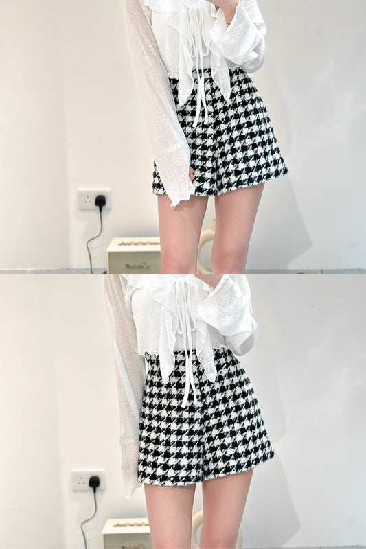 (KR) 高腰千烏格tweed短褲