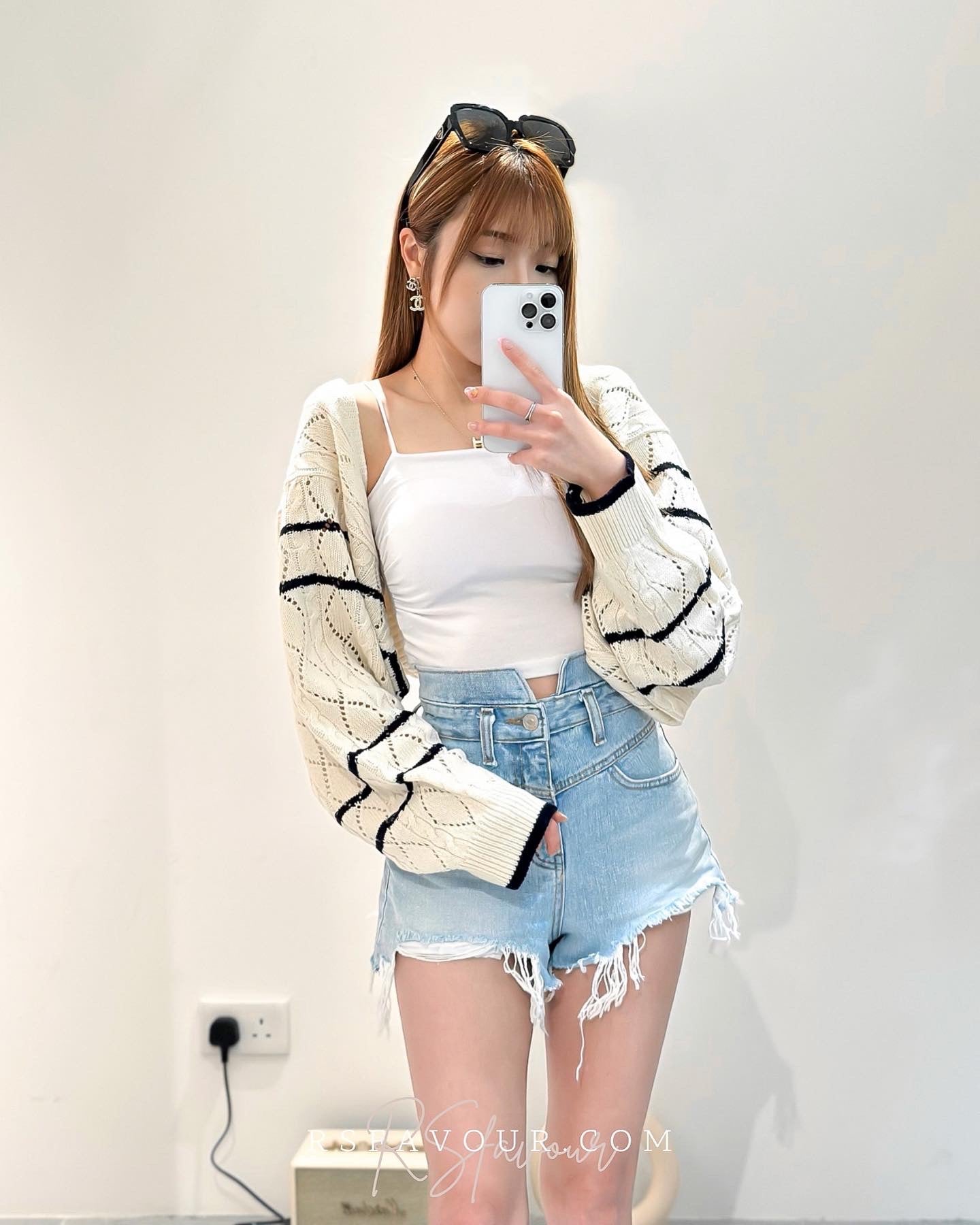 (KR) 雙間薄針織開胸外套|象牙白