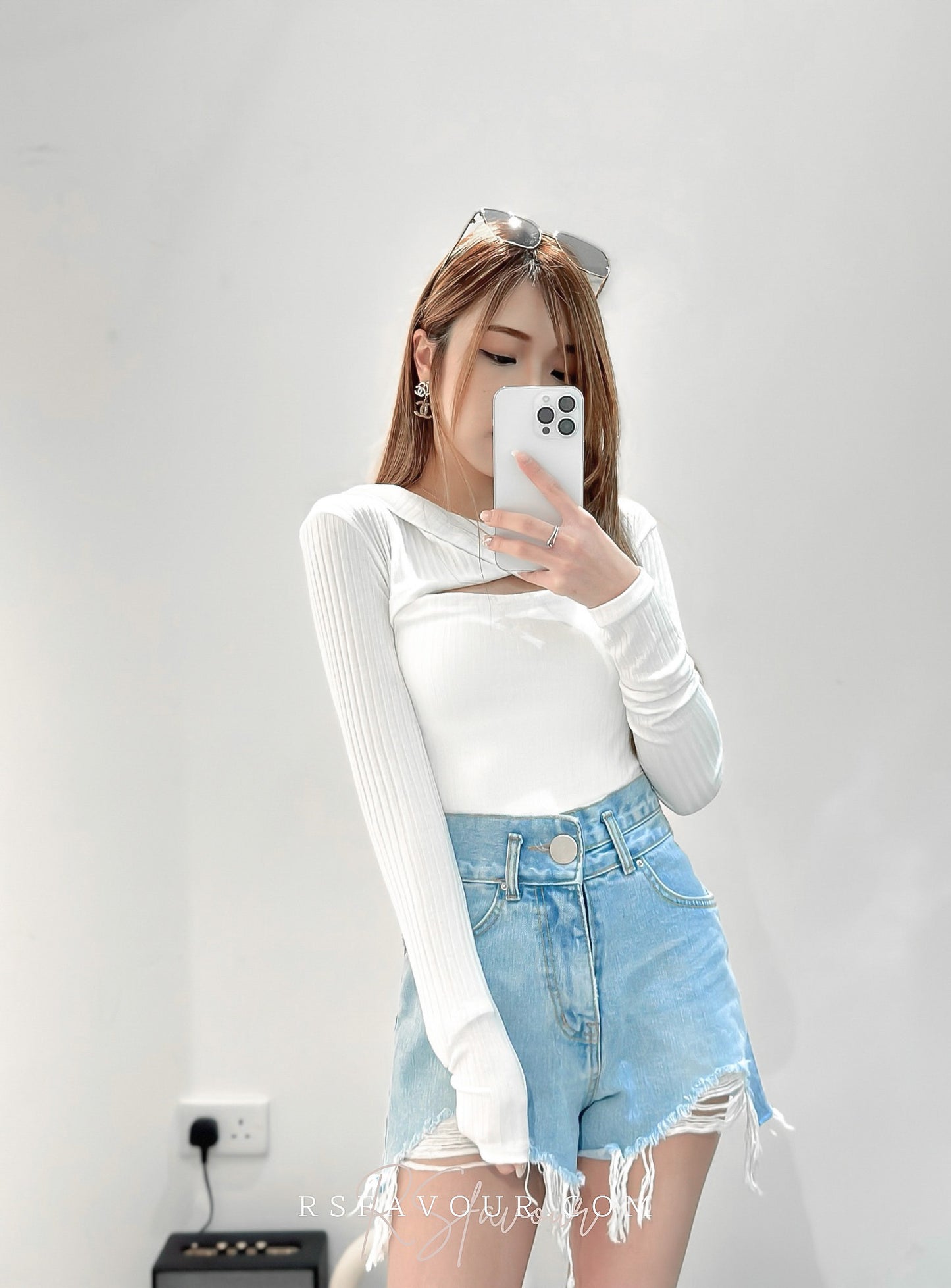 (KR) 開胸綿質上衣|溫柔白