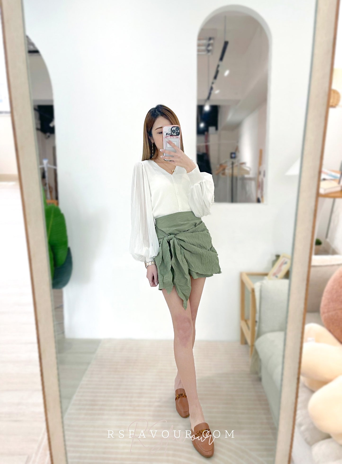 S06 前結短裙( 軍綠/黑 )