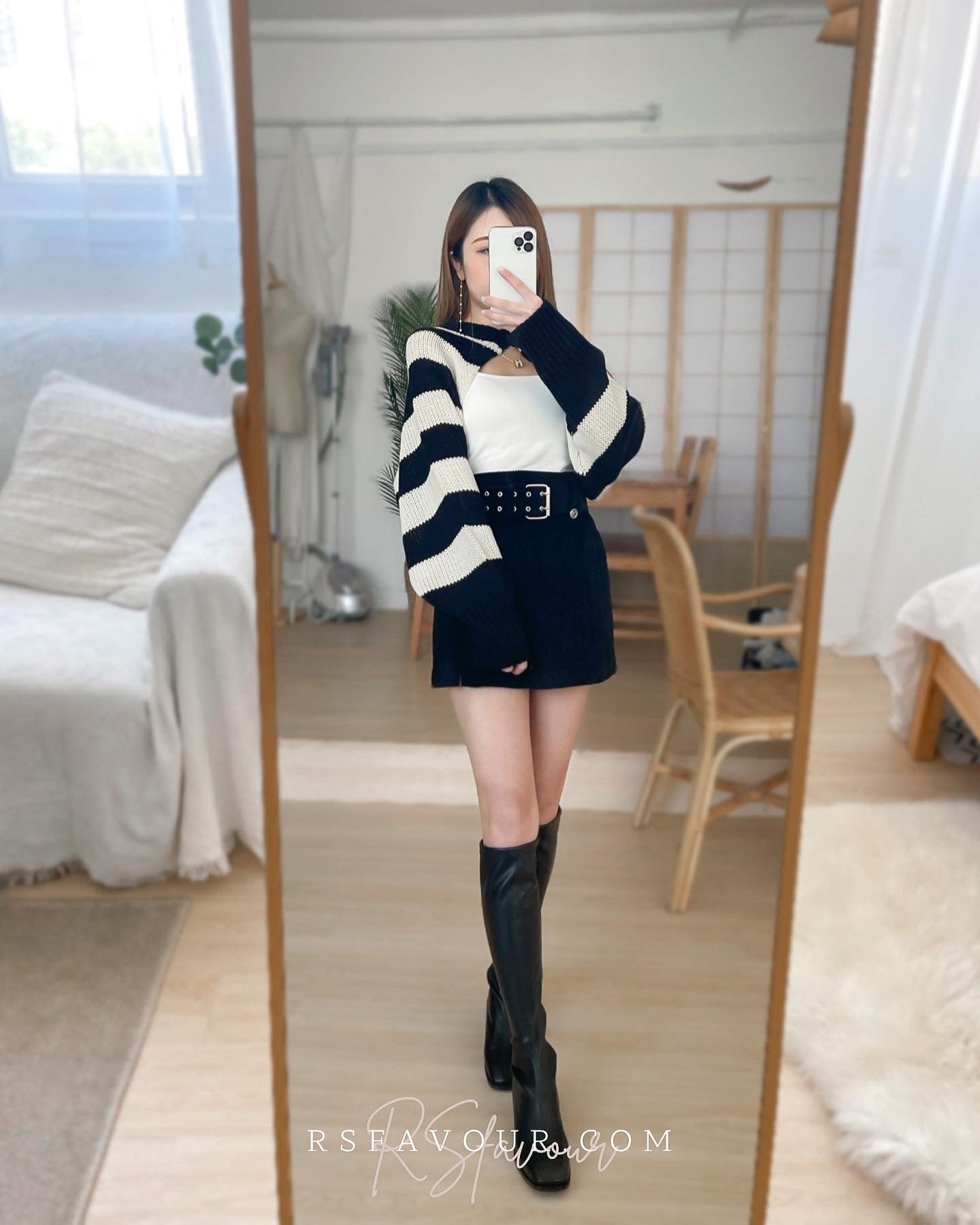 (KR) 連belt暗直紋裙褲|兩色入