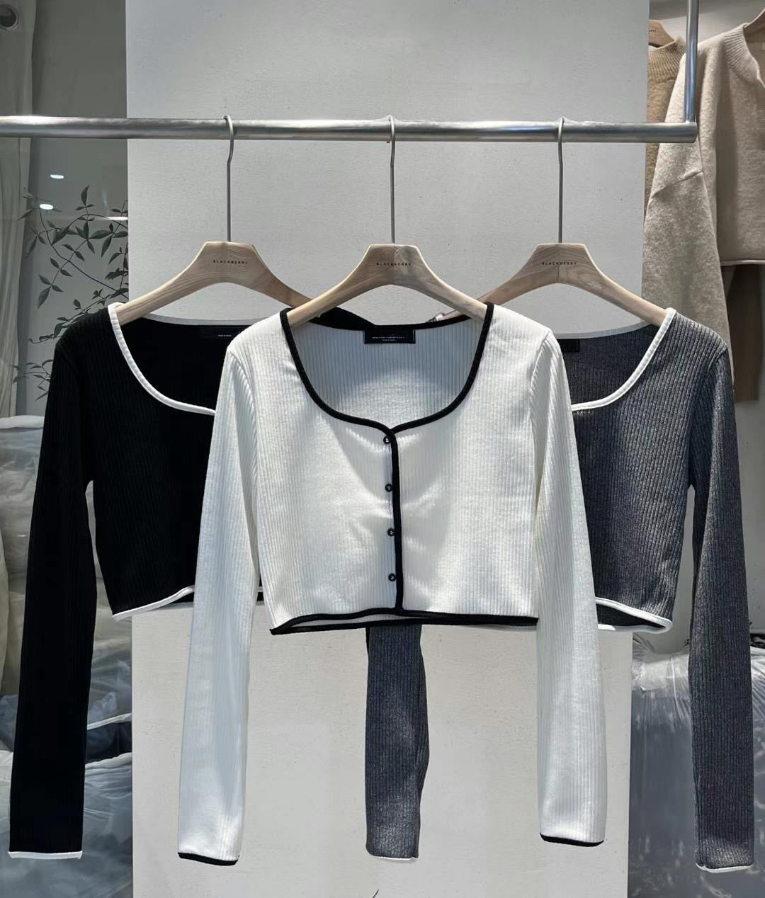 (KR) 撞色邊綿質上衣|三色入