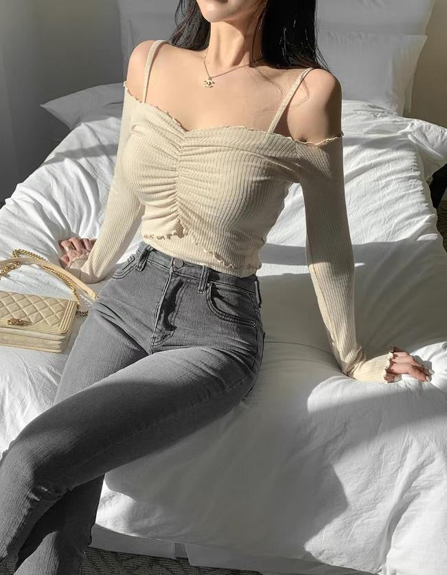 (KR) 一字膊兩件套上衣|三色入