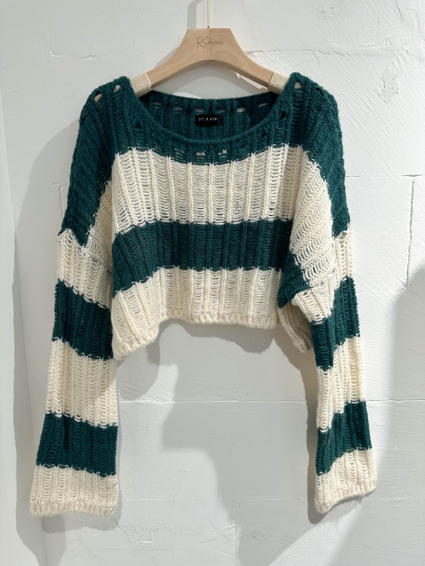 (KR) 橫間針織冷衫|深綠色