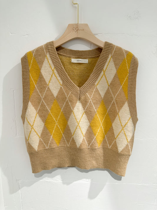 (KR) 菱格拼色針織背心|兩色入