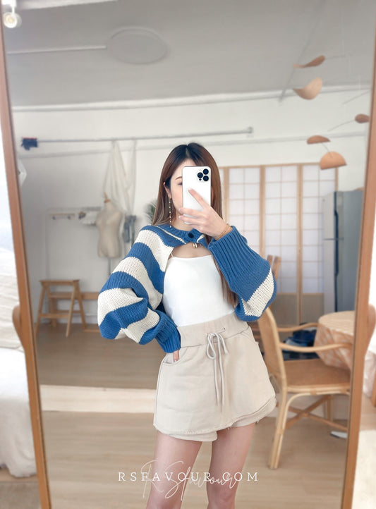 (KR) 粗間單鈕針織短外套|天空藍