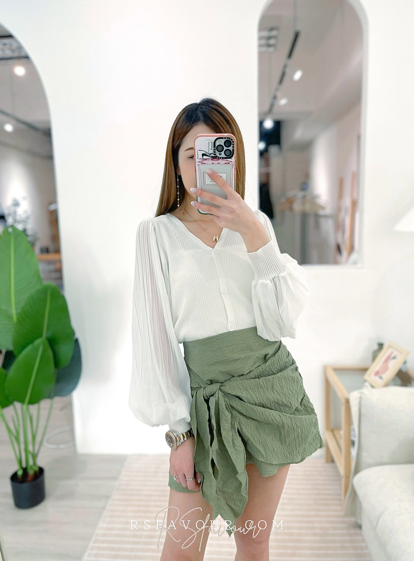 S06 前結短裙( 軍綠/黑 )