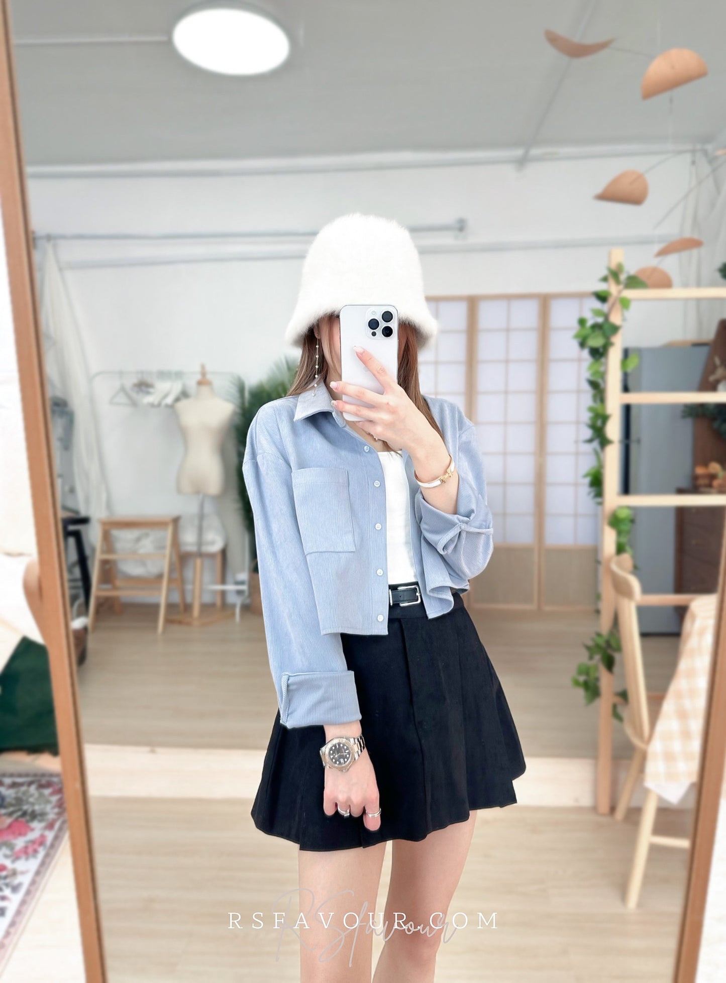 (KR) 薄磨毛短身裇上衣|兩色入