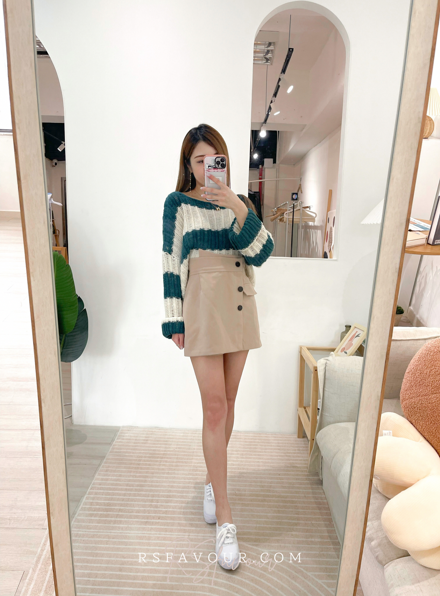 (KR) 橫間針織冷衫|深綠色