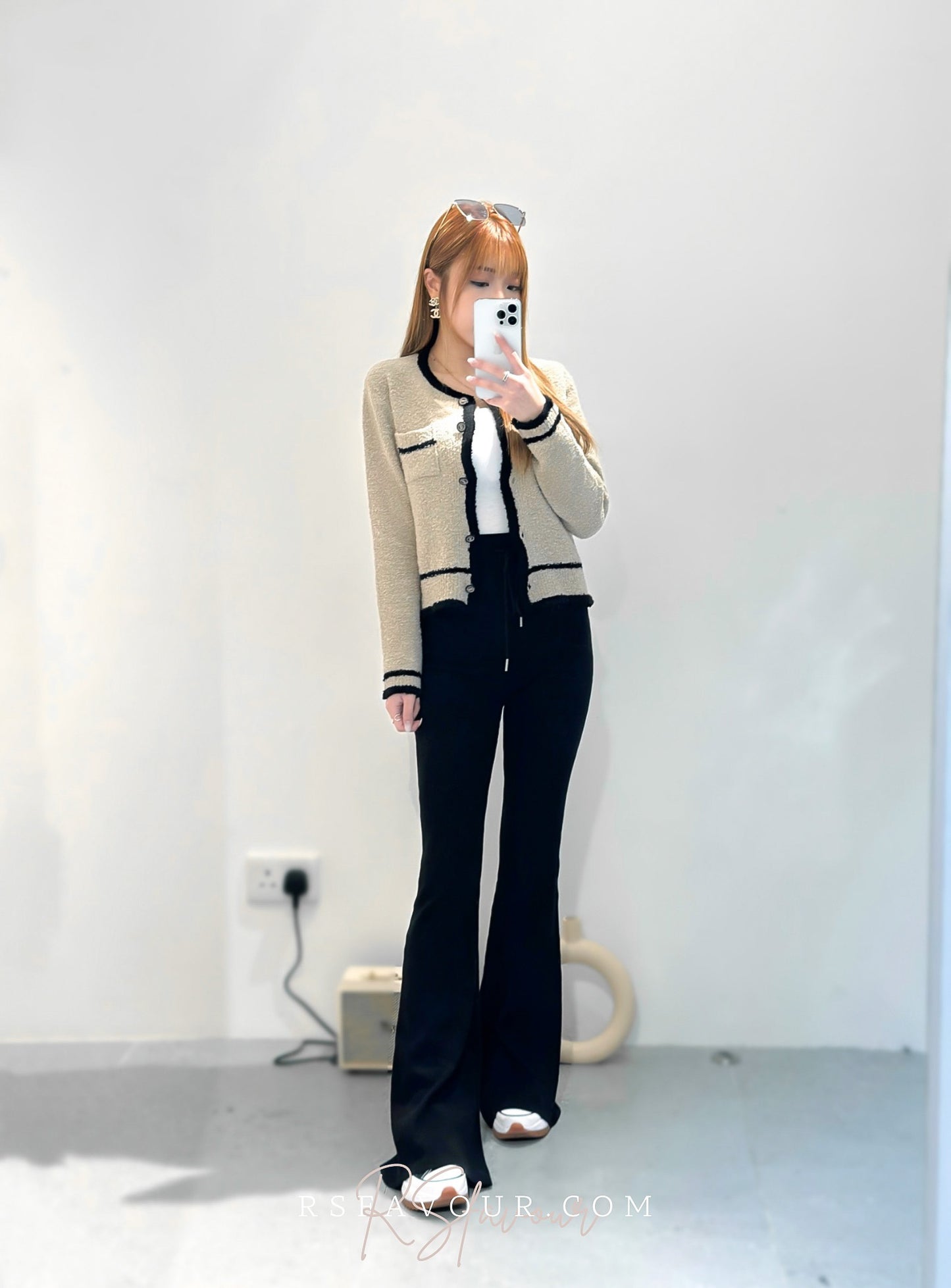 (KR) 毛巾料拼色小香風套|灰調啡