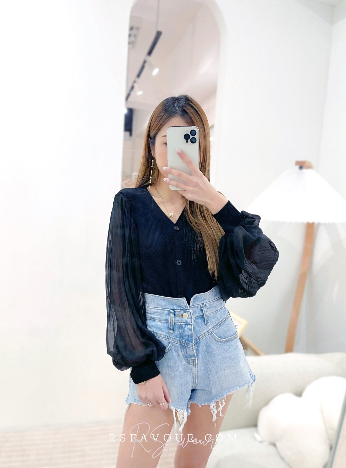 (KR) 百摺泡袖外套|高貴黑