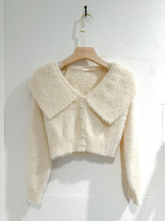 (KR) 超滑身薄毛毛大反領外套上衣|象牙白