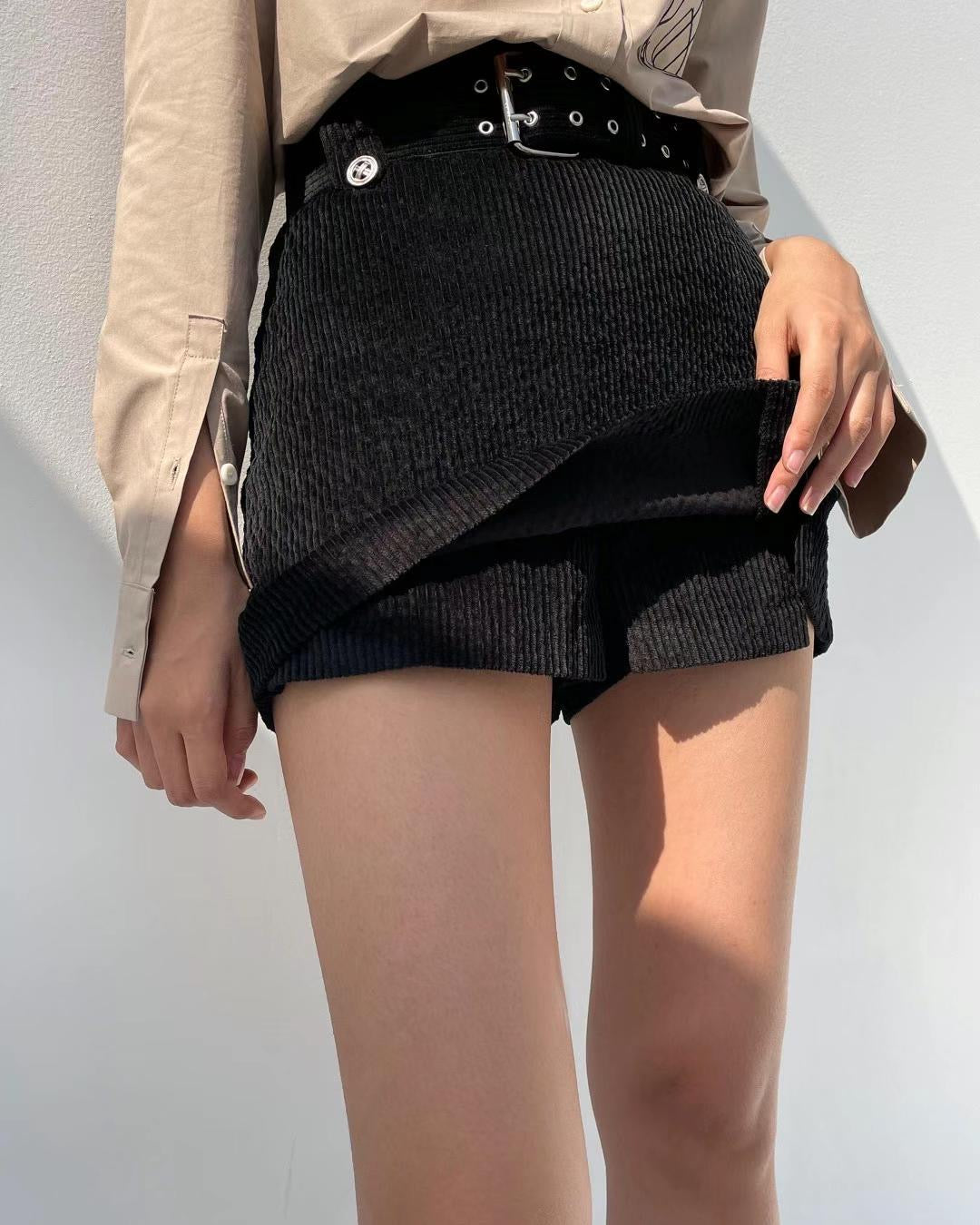 (KR) 連belt暗直紋裙褲|兩色入