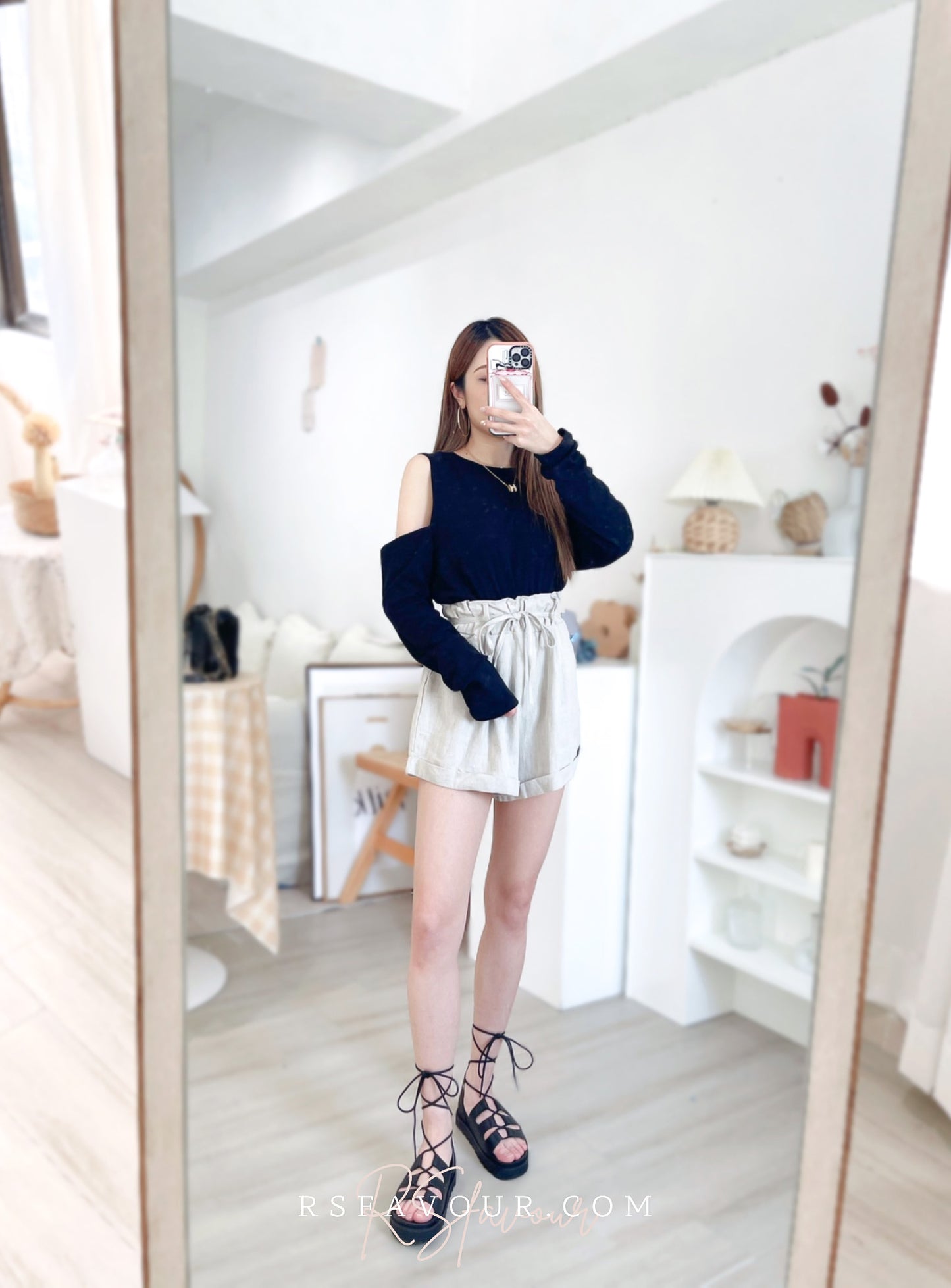 S04 綿麻料綁繩短褲