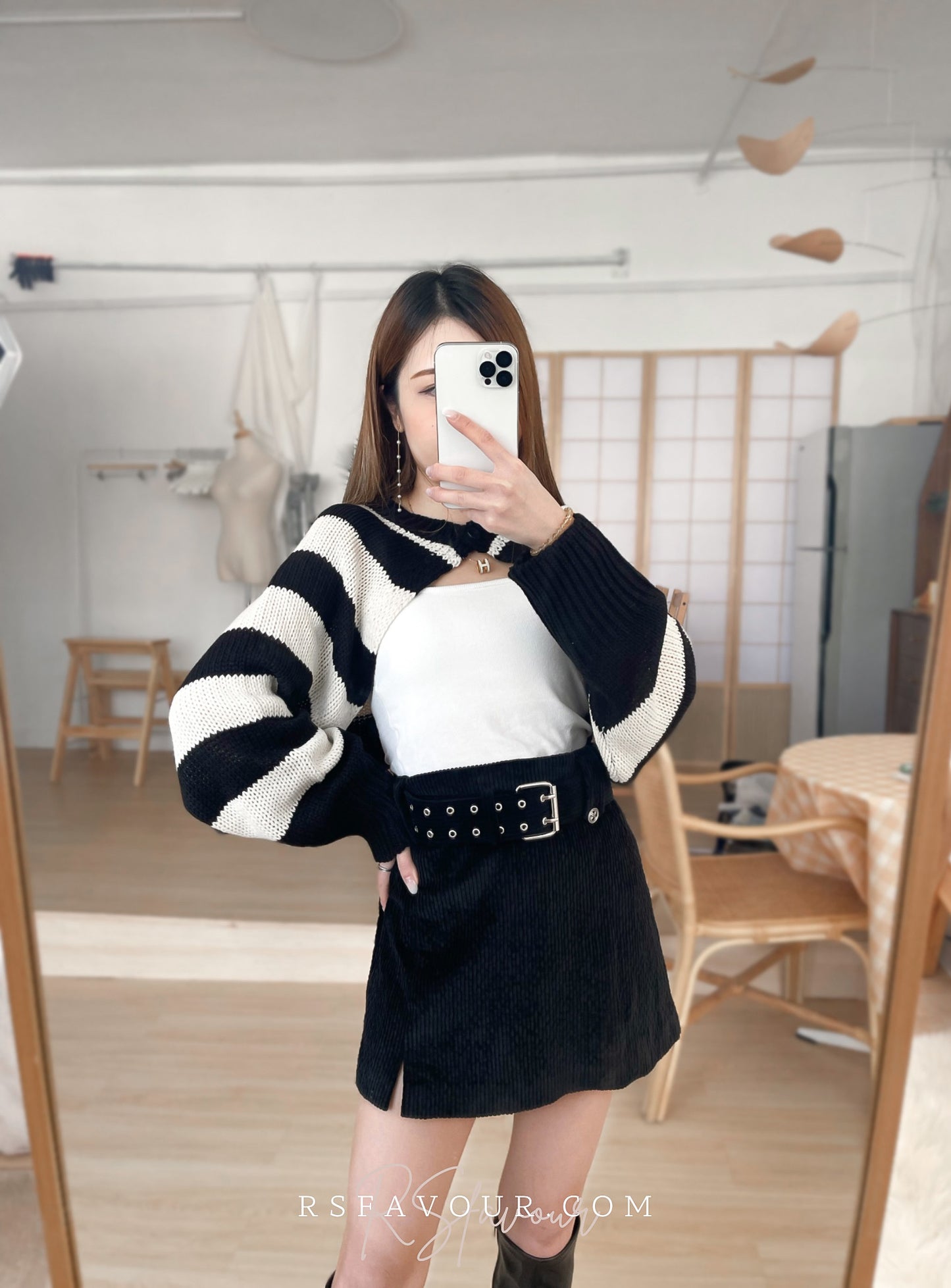 (KR) 粗間單鈕針織短外套|型格黑