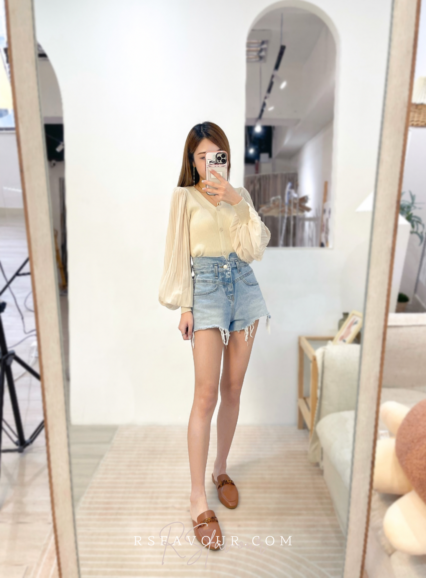 (KR) 百摺泡袖外套|淺杏色