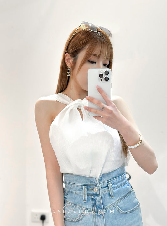 (KR) 扭結入膊雪紡混綿背心|三色入