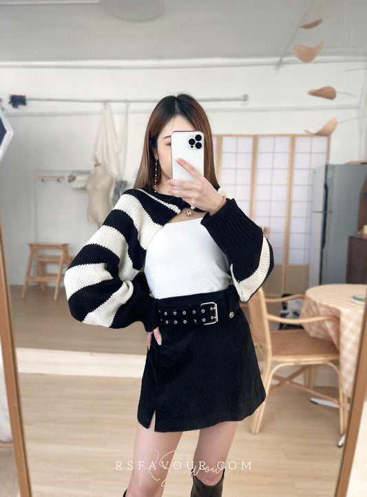 (KR) 粗間單鈕針織短外套|型格黑