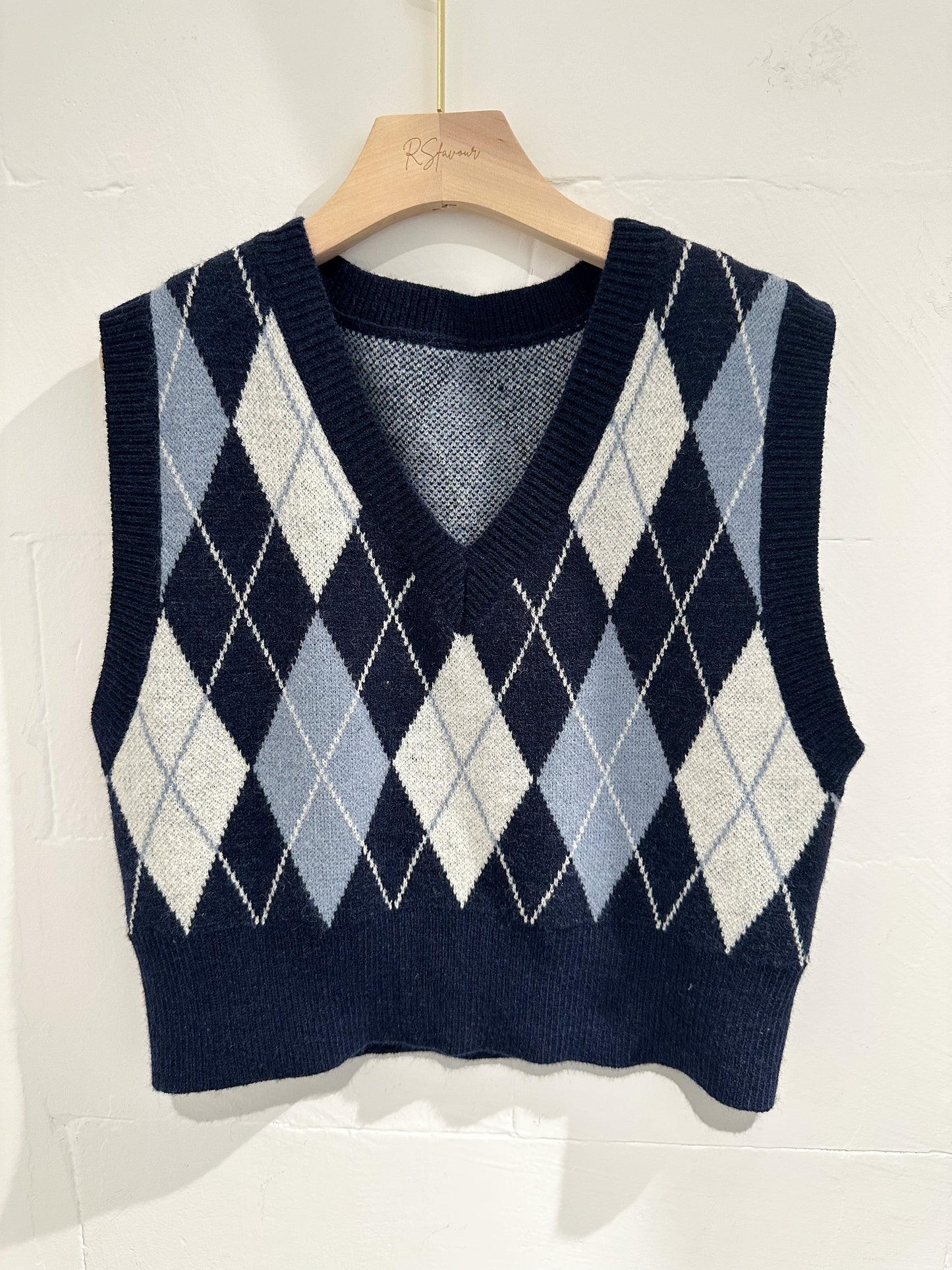 (KR) 菱格拼色針織背心|兩色入