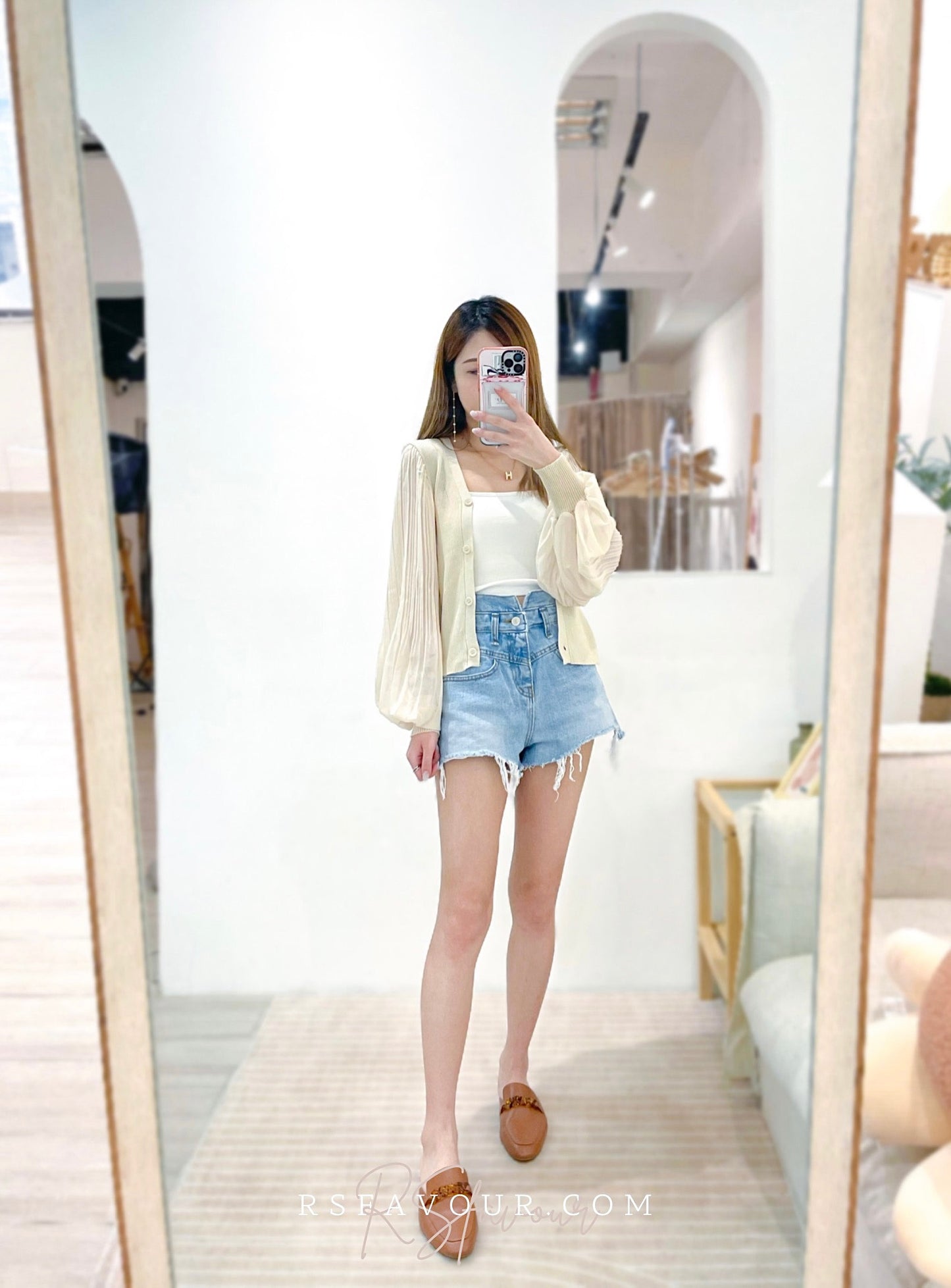 (KR) 百摺泡袖外套|淺杏色