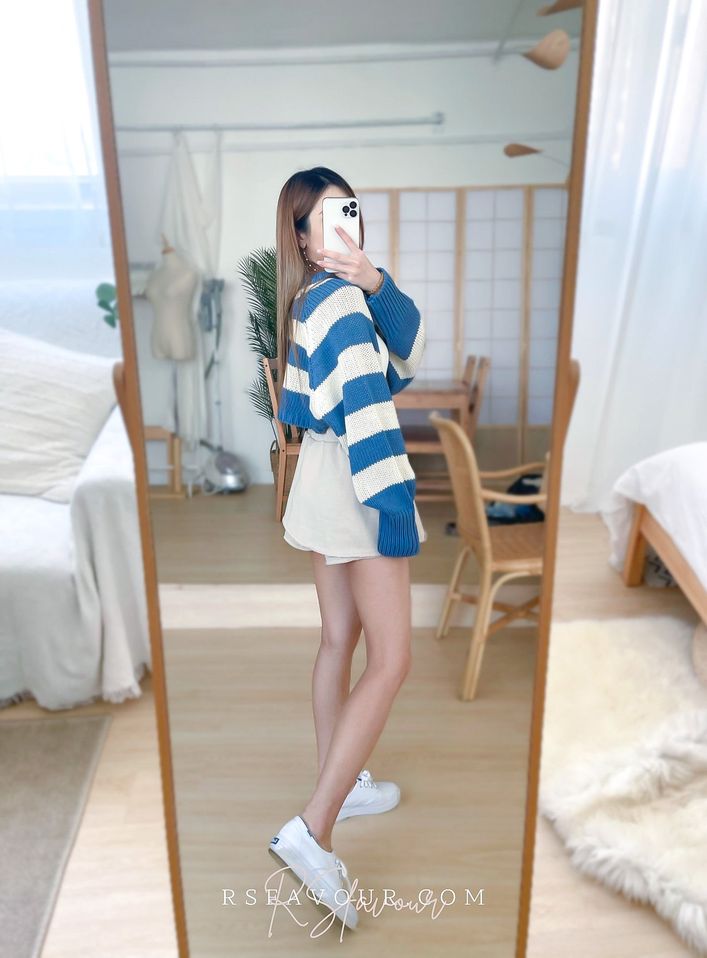 (KR) 粗間單鈕針織短外套|天空藍