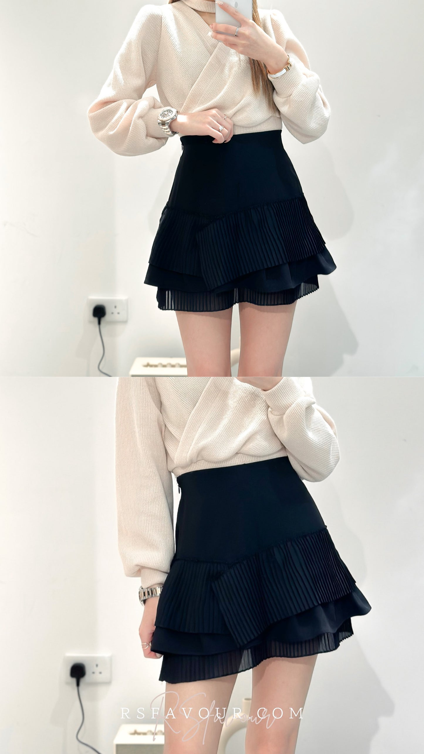 (KR) 雪紡層次微魚尾裙|兩色入