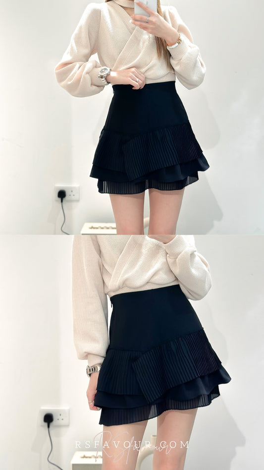 (KR) 雪紡層次微魚尾裙|兩色入