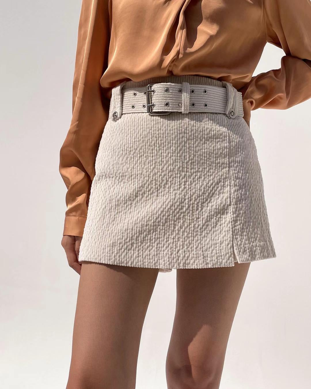 (KR) 連belt暗直紋裙褲|兩色入