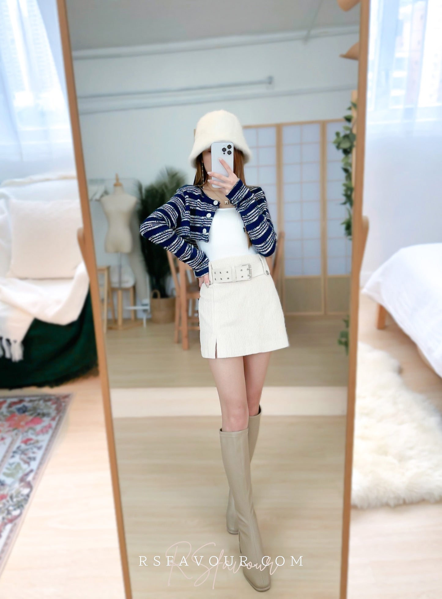 (KR) 連belt暗直紋裙褲|兩色入