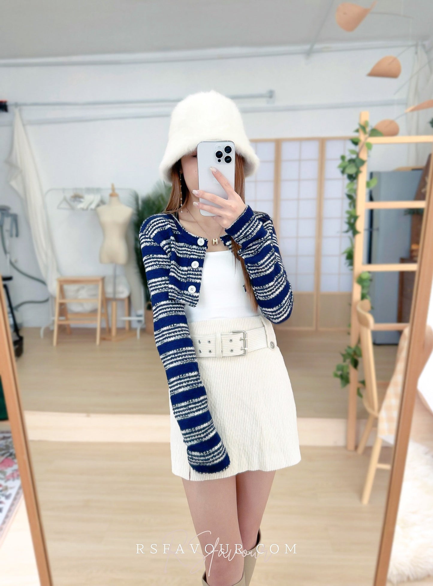 (KR) 連belt暗直紋裙褲|兩色入