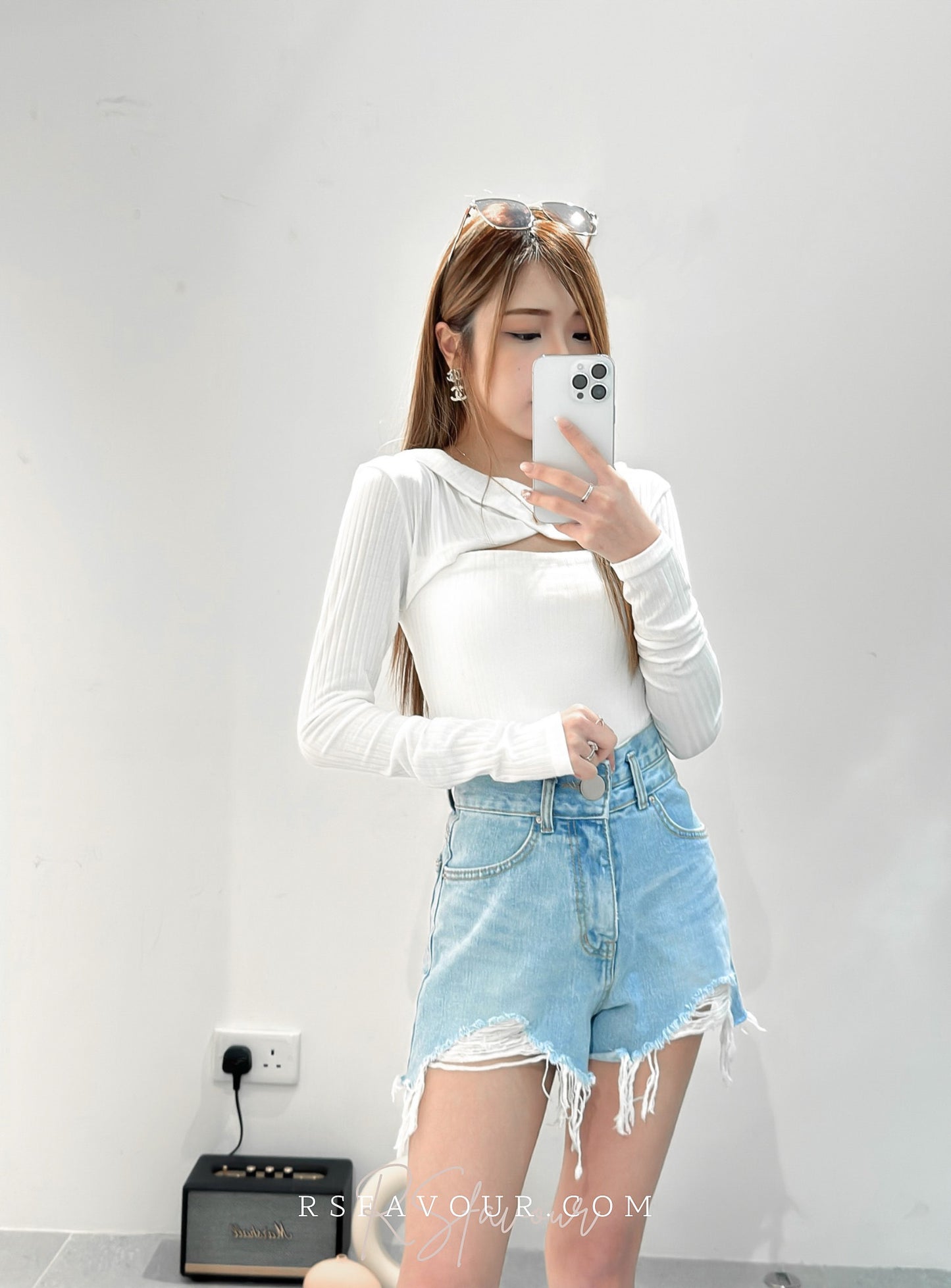 (KR) 開胸綿質上衣|溫柔白