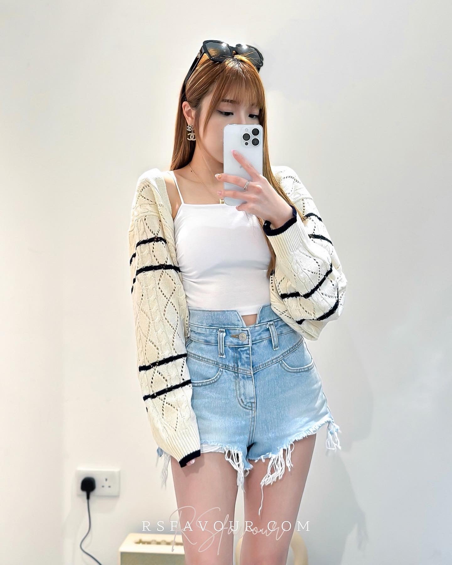 (KR) 雙間薄針織開胸外套|象牙白