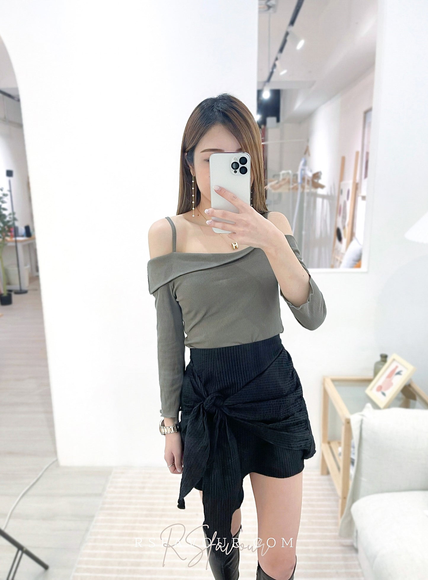 S06 前結短裙( 軍綠/黑 )