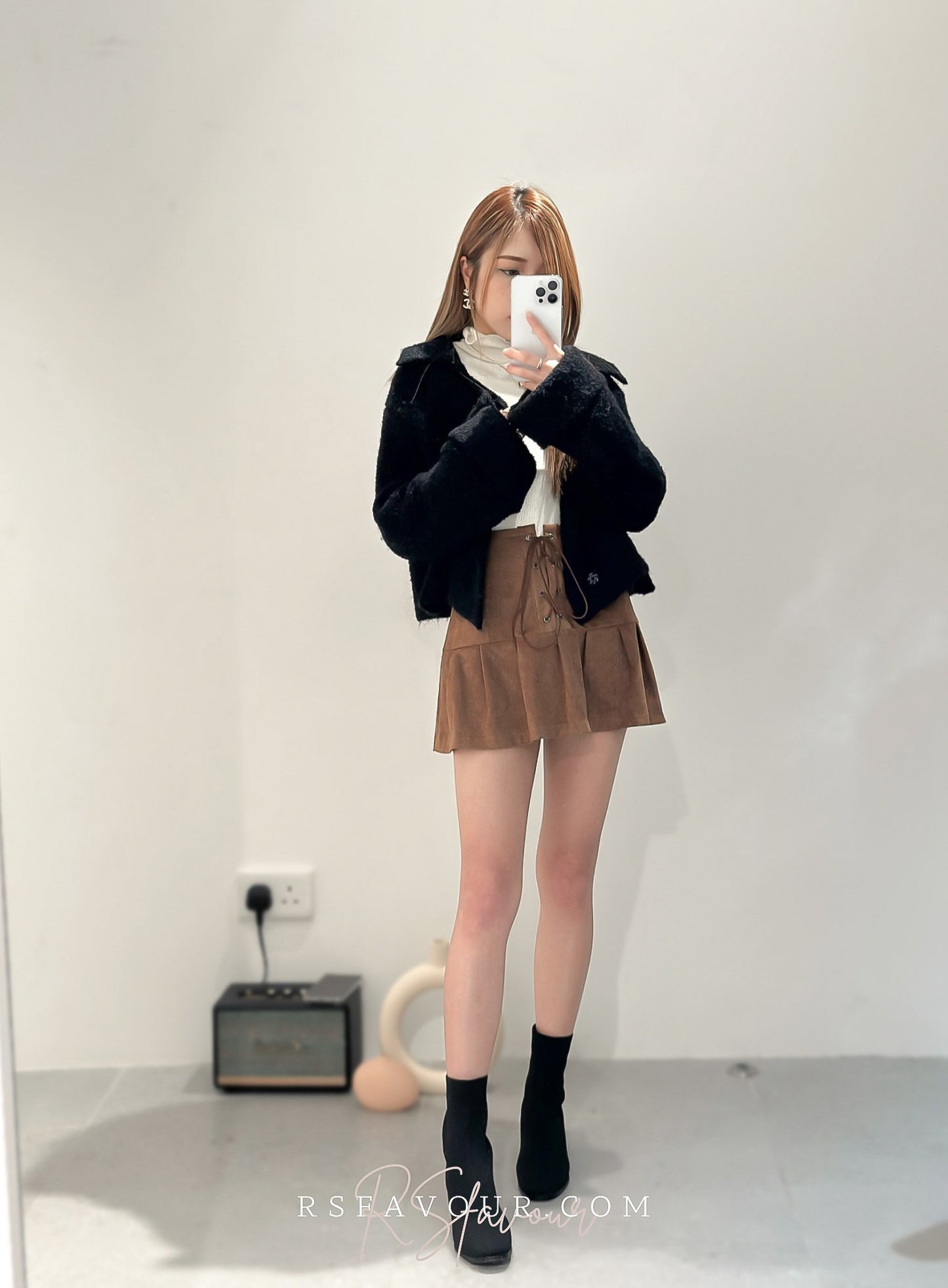 (KR) 珠冷軟綿綿反領短外套|兩色入